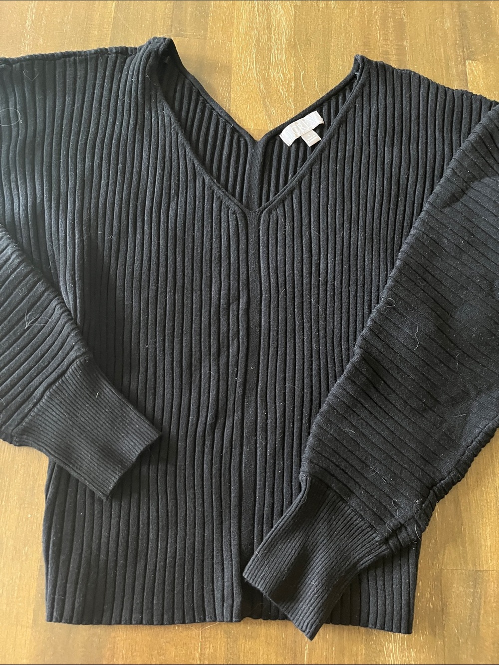 J. Crew Black Ribbed V-Neck Top small
